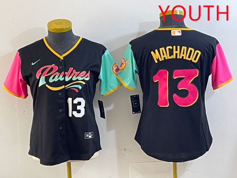 Youth San Diego Padres 13 Machado Black City Edition 2025 Nike MLB Jersey style 4